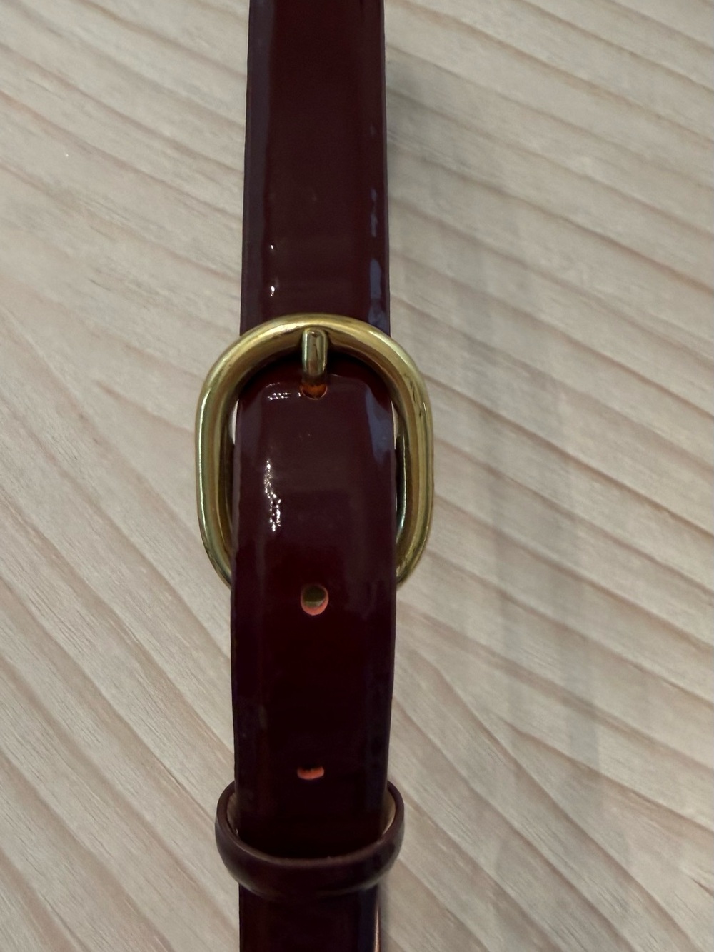 Ann Taylor Burgundy Patent Belt with Gold Buckle